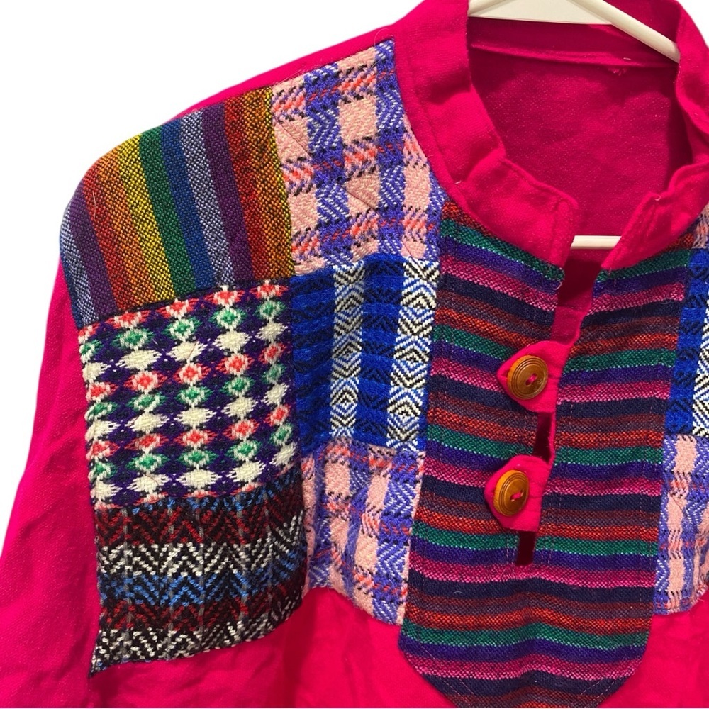 Vtg Homemade Mexican Poncho Sweater Vibrant Color… - image 4